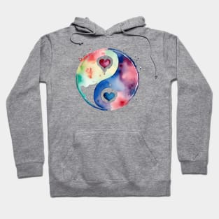 Yin And Yang Symbol With Hearts In Watercolor Hoodie